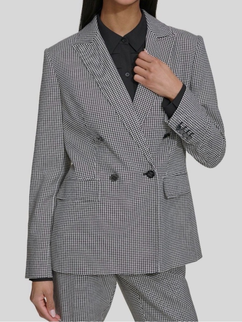 Karl Lagerfeld Black and White Double Breasted Houndstooth Jacket, 12